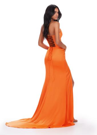 11605 Strapless Satin Dress with Right Leg Slit and Lace Up Back
