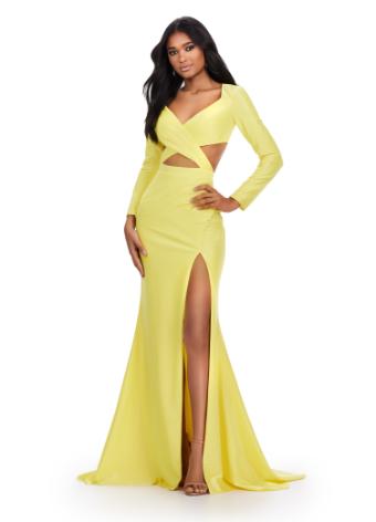 11607 Long Sleeve Dress with Cut Outs and Left Leg Slit