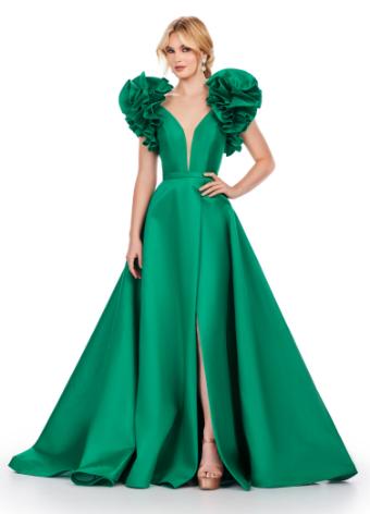 11610 V-Neck Mikado Gown with Oversized Ruffles