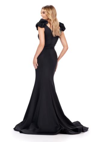 11615 A-Line Scuba Gown with Beaded Belt and Puff Sleeves