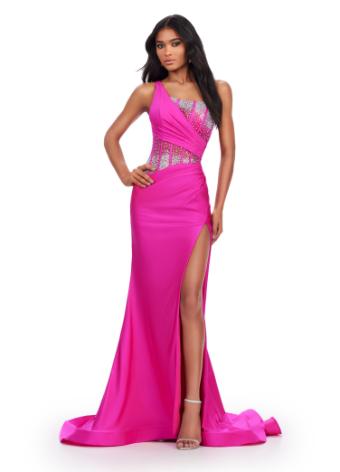 11617 One Shoulder Jersey Gown with Beaded Bustier
