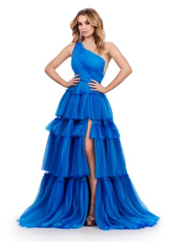 11619 Two-Tone Tiered Tulle Ball Gown with Left Leg Slit