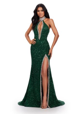 11634 Halter Beaded Gown with Keyhole Cut Out