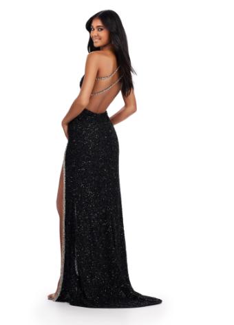 11635 One Shoulder Beaded Gown with Open Back and Cut Out