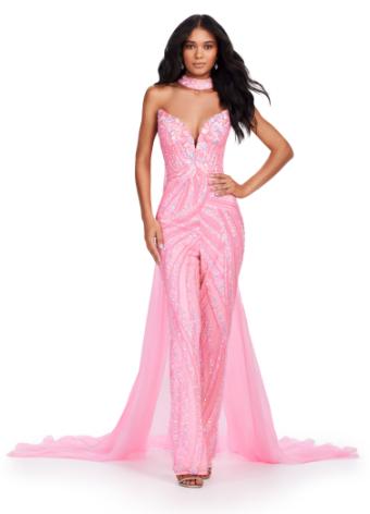 11647 Beaded Strapless Jumpsuit with Beaded Choker and Cape