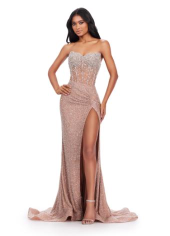 11648 Strapless Beaded Dress with Corset Bustier and Left Leg Slit