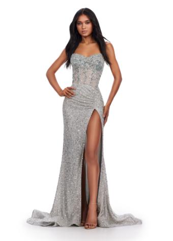 11648 Strapless Beaded Dress with Corset Bustier and Left Leg Slit
