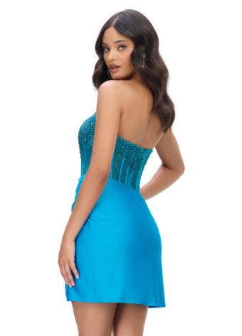 4686 Strapless Jersey Cocktail Dress with Corset Bustier and Press on Stones