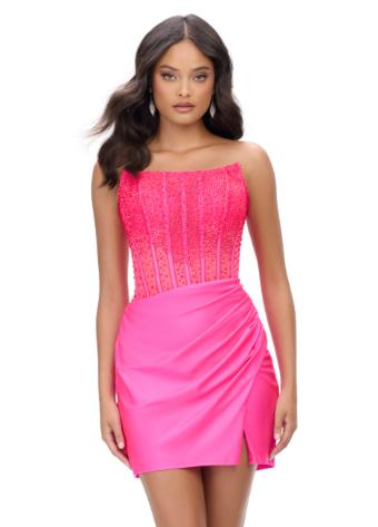 4686 Strapless Jersey Cocktail Dress with Corset Bustier and Press on Stones