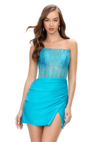 4686 Strapless Jersey Cocktail Dress with Corset Bustier and Press on Stones