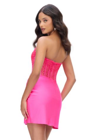 4686 Strapless Jersey Cocktail Dress with Corset Bustier and Press on Stones