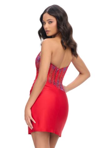 4691 One Shoulder Jersey Cocktail Dress with Beaded Bustier