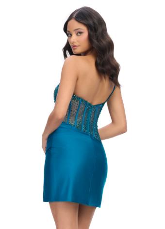 4691 One Shoulder Jersey Cocktail Dress with Beaded Bustier