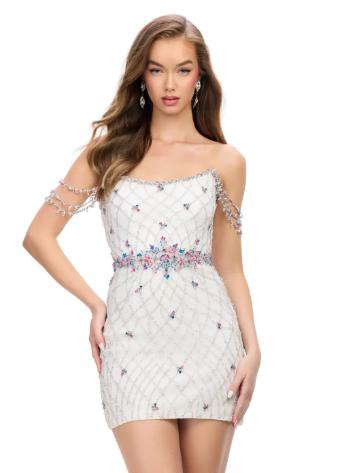 4702 Fully Beaded Cocktail Dress with Off Shoulder Beaded Straps