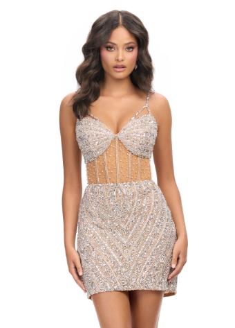 4748 Fully Beaded Spaghetti Strap Cocktail Dress