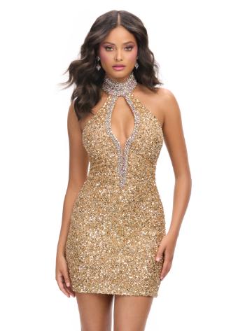 4753 Fully Beaded Cocktail Dress with Keyhole Cut Out