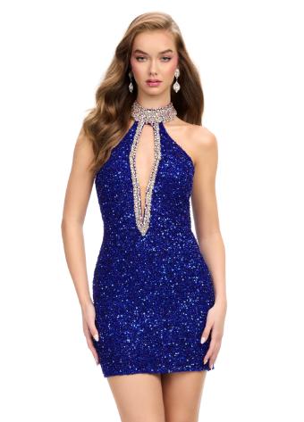 4753 Fully Beaded Cocktail Dress with Keyhole Cut Out