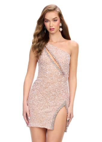 4754 One Shoulder Beaded Cocktail Dress with Open Back and Cut Out