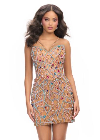 4755 Halter Neck Cocktail Dress with Beadwork