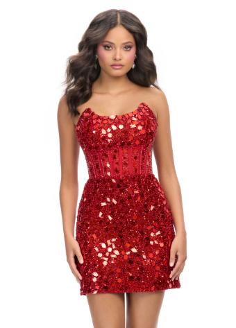 4757 Strapless Mirror Cocktail Dress with Exposed Corset Boning