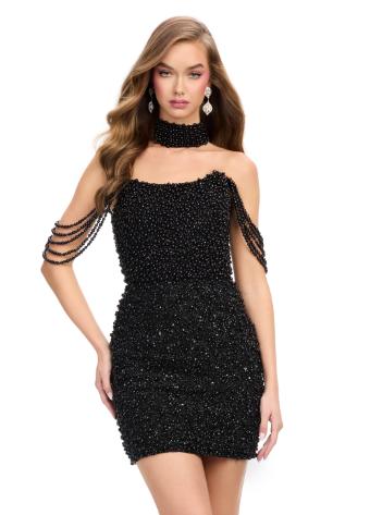 4758 Fully Beaded Cocktail Dress with Pearls and Crystals