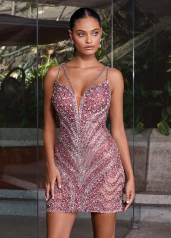 4760 Fully Beaded Cocktail Dress with Plunging Neckline and Beaded Straps