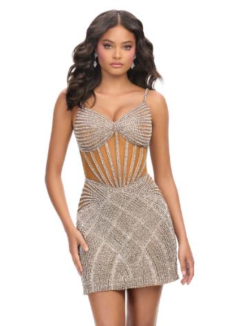 4762 Fully Beaded Cocktail Dress with Exposed Corset Boning