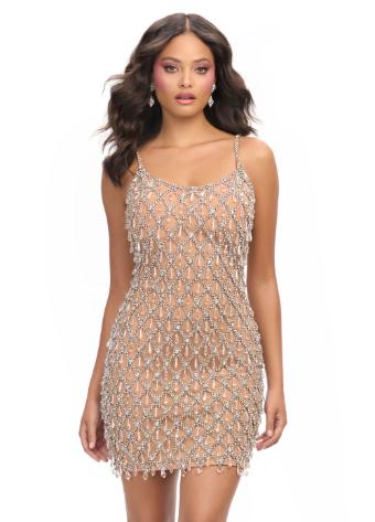 4766 Spaghetti Strap Fully Beaded Cocktail Dress