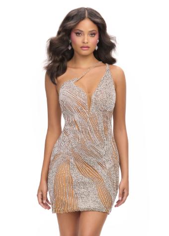 4767 One Shoulder Fully Beaded Cocktail Dress with Open Back