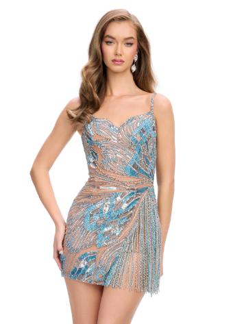 4779 Fully Beaded Cocktail Dress with Side Slit and Fringe Detail