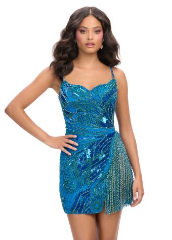 4779 Fully Beaded Cocktail Dress with Side Slit and Fringe Detail