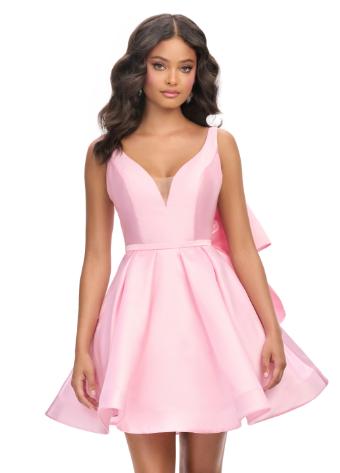 4781 V-Neck Mikado Cocktail Dress with Back Bow