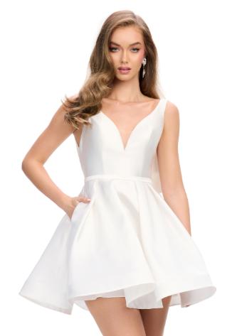 4781 V-Neck Mikado Cocktail Dress with Back Bow