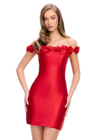 4784 Mikado Off Shoulder Cocktail Dress with Flower Detail