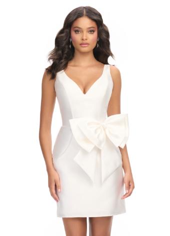 4785 V-Neck Mikado Cocktail Dress with Bow