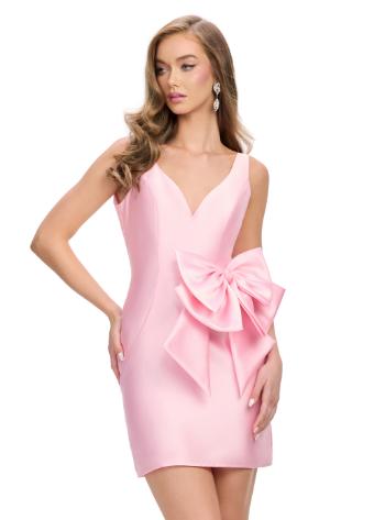 4785 V-Neck Mikado Cocktail Dress with Bow