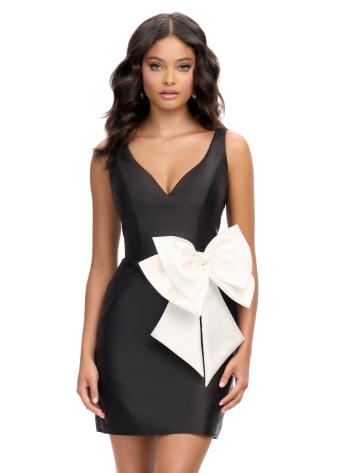 4785 V-Neck Mikado Cocktail Dress with Bow