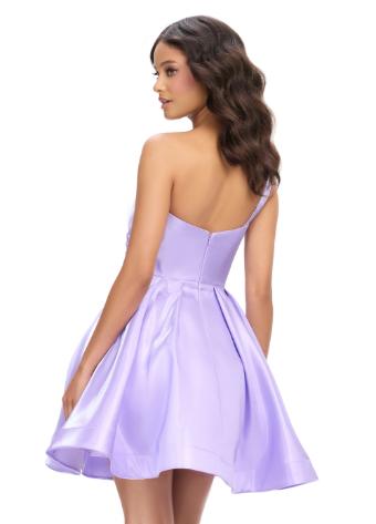 4786 One Shoulder Ruched Satin Cocktail Dress with A-line Skirt