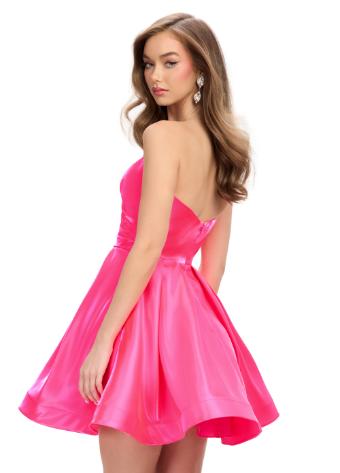 4786 One Shoulder Ruched Satin Cocktail Dress with A-line Skirt