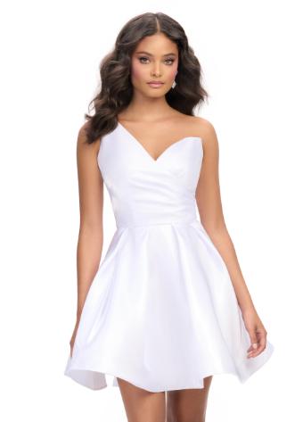 4786 One Shoulder Ruched Satin Cocktail Dress with A-line Skirt