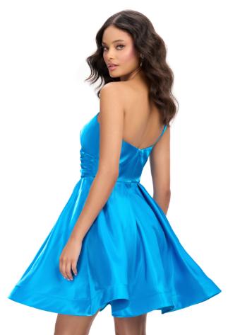 4786 One Shoulder Ruched Satin Cocktail Dress with A-line Skirt