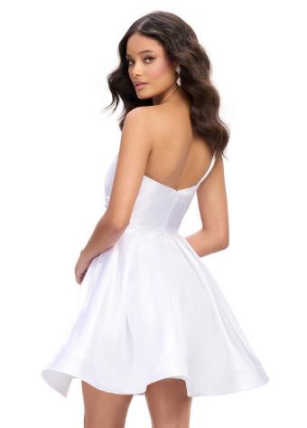 4786 One Shoulder Ruched Satin Cocktail Dress with A-line Skirt