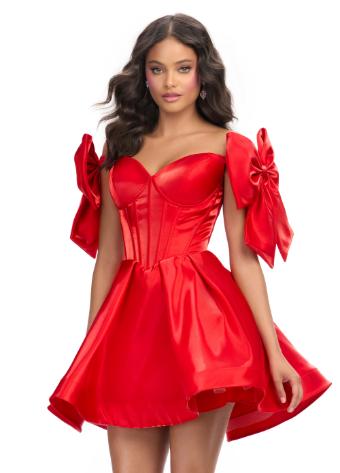 4788 Off The Shoulder Cocktail Dress with an A-Line Skirt and Bows