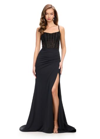 11664 Jersey Lace Up Back Corset Gown