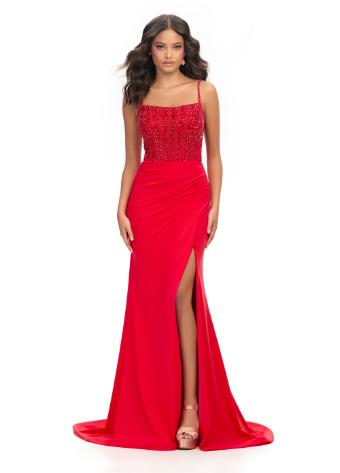 11664 Jersey Lace Up Back Corset Gown