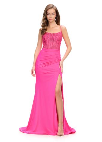 11664 Jersey Lace Up Back Corset Gown