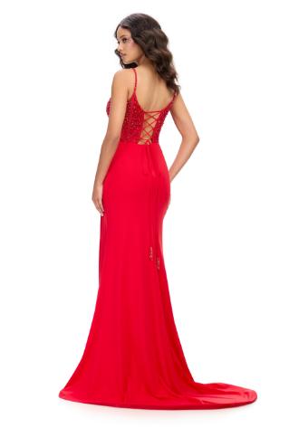 11664 Jersey Lace Up Back Corset Gown