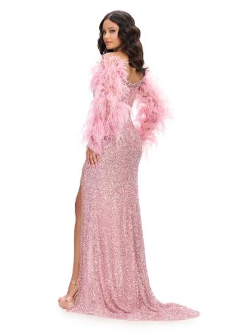 11667 Beaded Gown with Off Shoulder Feather Sleeves