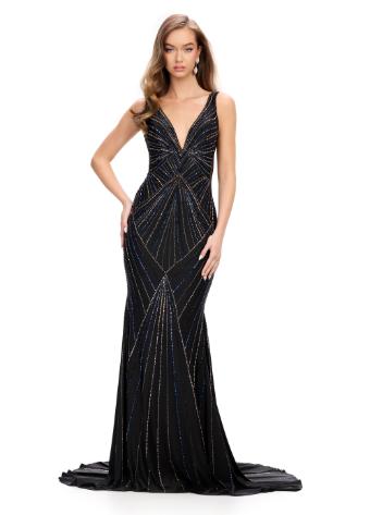 11693 Spaghetti Strap Jersey Gown with Press On Stones and V-Back