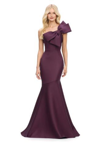 11696 One Shoulder Satin Gown with Bow